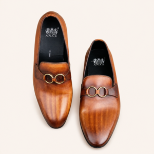 Anax Men's Brown Leather Horsebit Loafers – Size 40